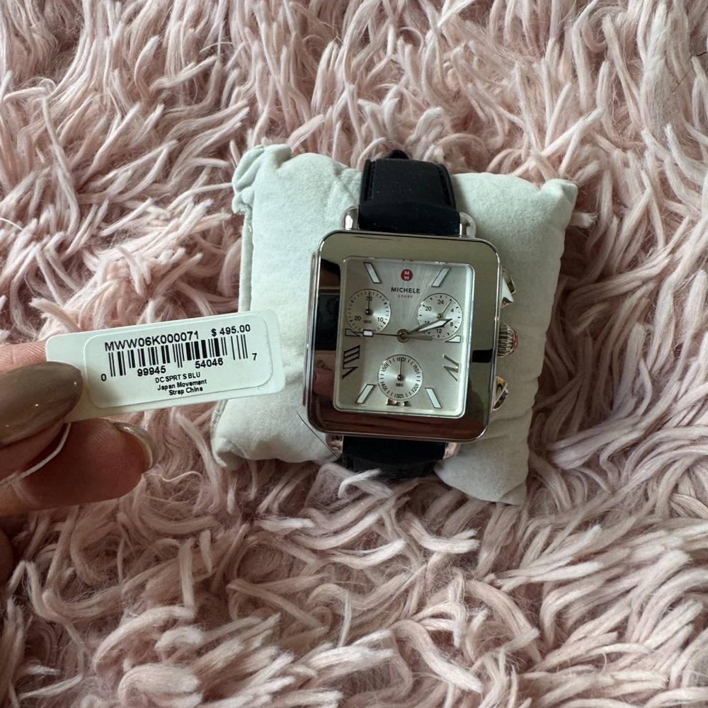Michele Silver Dial Watch with Black Strap
